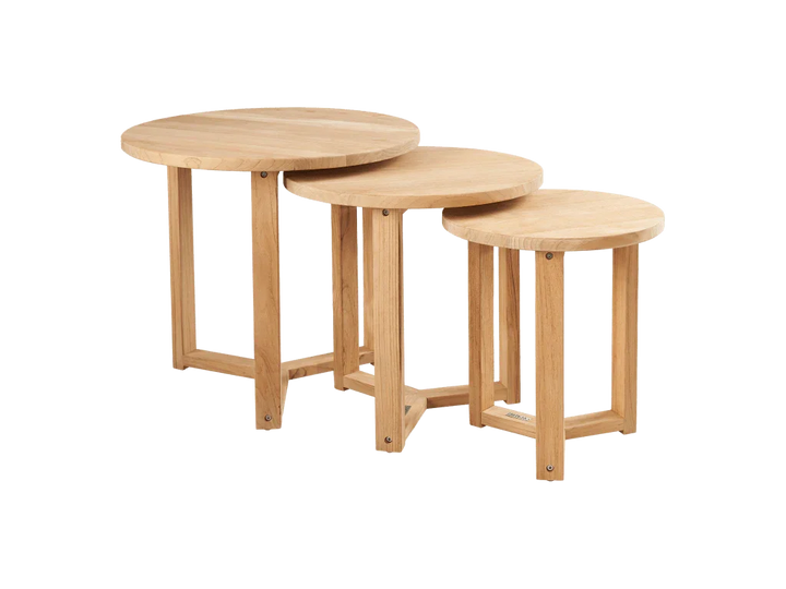 Cross Legs Nesting Teak Patio Side Table - LOOMLAN - HiTeak - Outdoor Side Tables