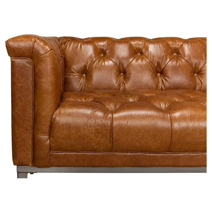 Cuba Brown Leather Chesterfield Bench Seat Couch - LOOMLAN - Sarreid - Sofas & Loveseats