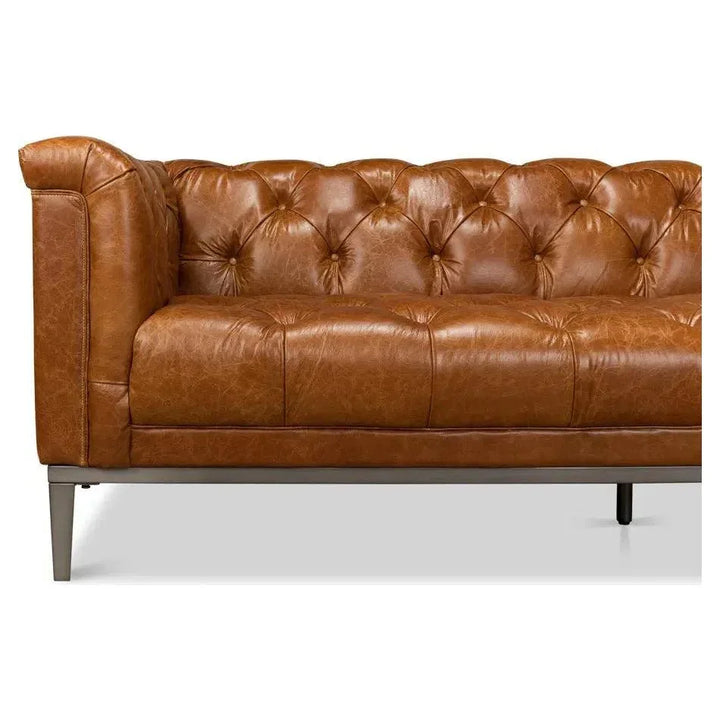Cuba Brown Leather Chesterfield Bench Seat Couch - LOOMLAN - Sarreid - Sofas & Loveseats