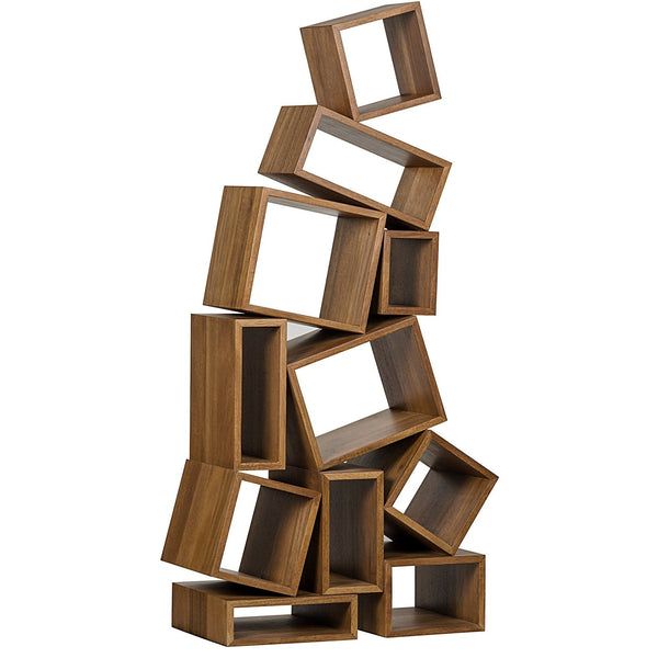 Cubist Natural Wood Bookcase-Bookcases-Noir-LOOMLAN
