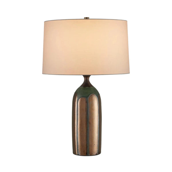 Cuprum Ceramic Green And Copper Table Lamp-Table Lamps-Currey & Co-LOOMLAN