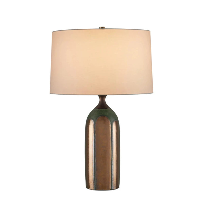 Cuprum Ceramic Green And Copper Table Lamp-Table Lamps-Currey & Co-LOOMLAN