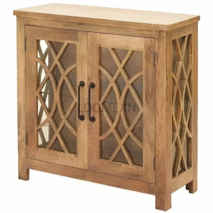 Slim Curio Cabinet Trellis Glass Doors & Sides - LOOMLAN - LOOMLAN - Accent Cabinets