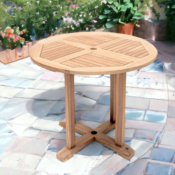 Curtis 35.5-inch Round Teak Outdoor Dining Table with Umbrella Hole-Outdoor Dining Tables-HiTeak-LOOMLAN