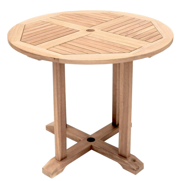 Curtis 35.5-inch Round Teak Outdoor Dining Table with Umbrella Hole-Outdoor Dining Tables-HiTeak-LOOMLAN