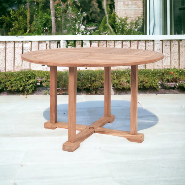 Curtis 47.25-inch Round Teak Outdoor Dining Table with Umbrella Hole-Outdoor Dining Tables-HiTeak-LOOMLAN