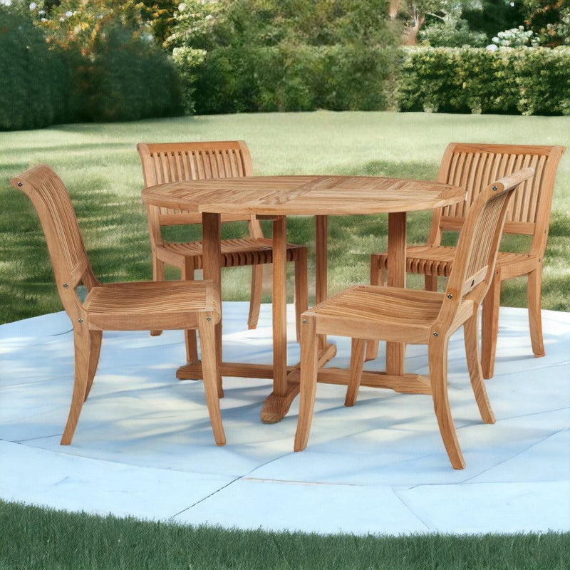 Curtis 47.25-inch Round Teak Outdoor Dining Table with Umbrella Hole-Outdoor Dining Tables-HiTeak-LOOMLAN