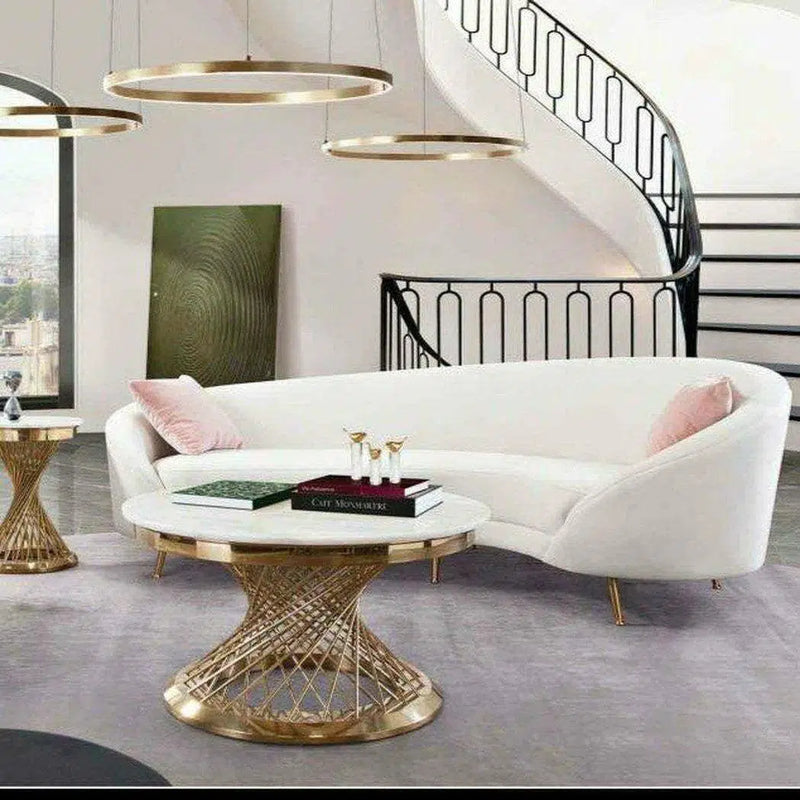 Curved Sofa Back Light Cream Velvet