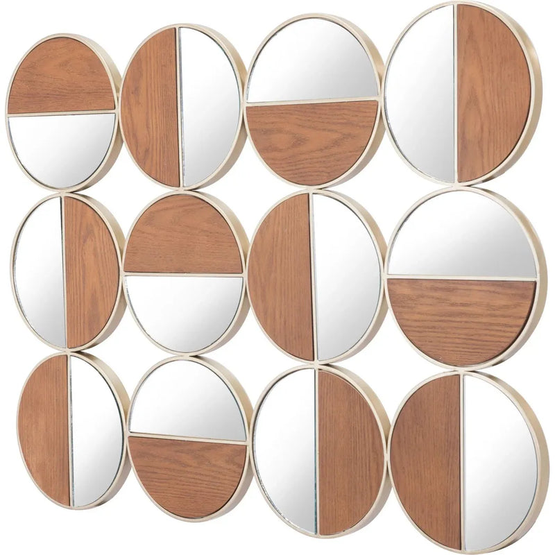 Cycle Round Mirror Gold & Walnut