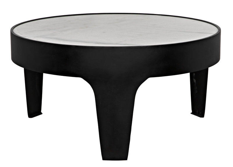 Cylinder Steel and Marble Round Coffee Table-Coffee Tables-Noir-LOOMLAN