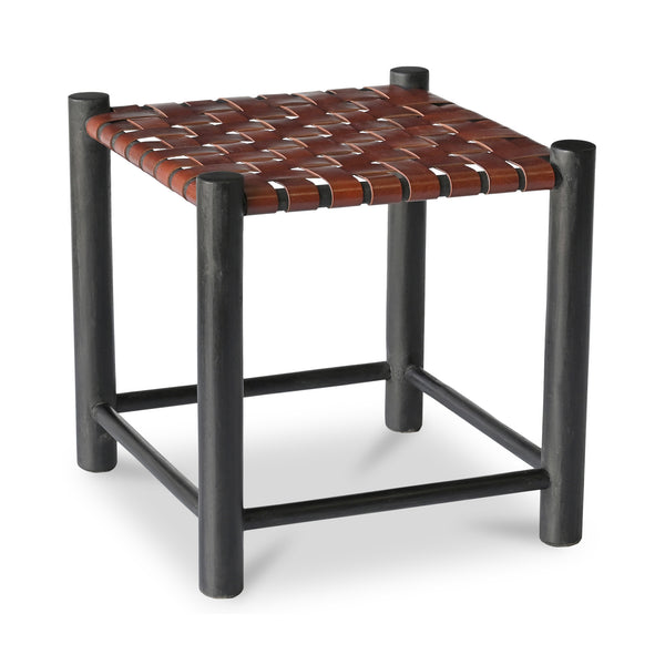 Selby Solid Mango Wood and Buffalo Leather Seat Black Stool