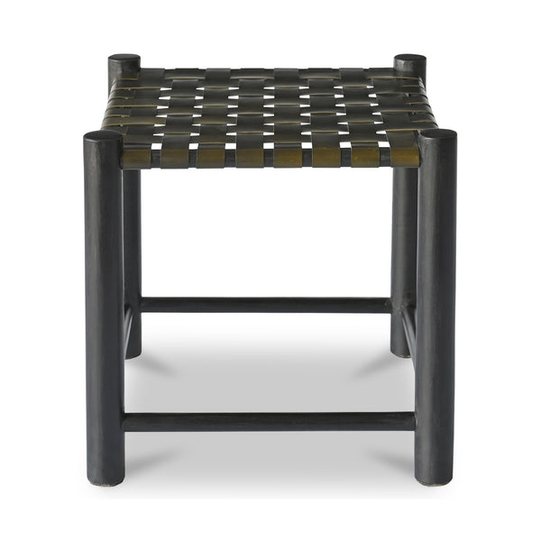 Selby Solid Mango Wood and Buffalo Leather Black Stool