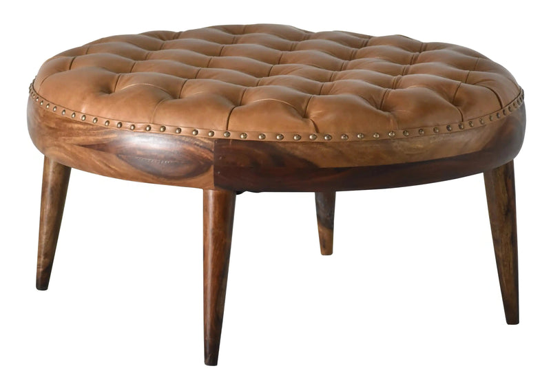 Chaney Leather Upholstered Round Coffee Ottoman