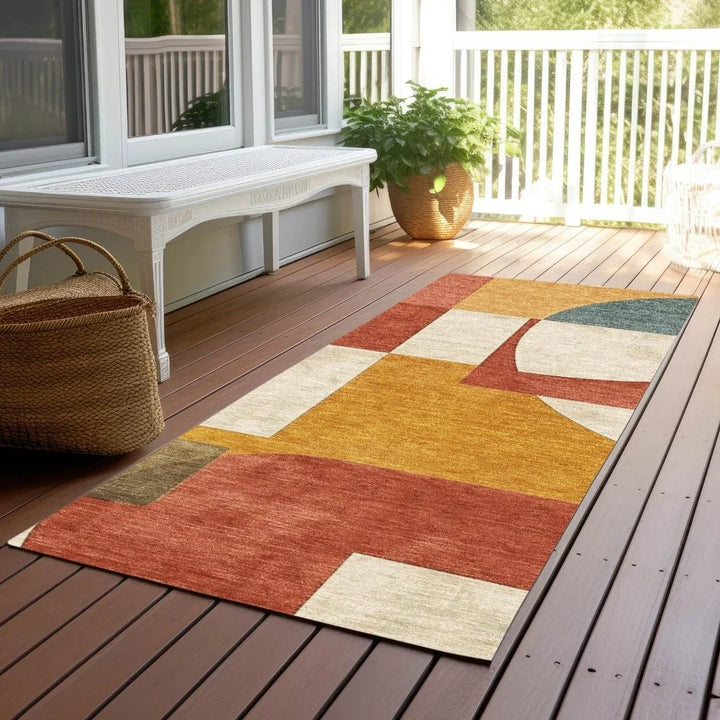 Daeel Orange Washable Indoor - Outdoor Rug - LOOMLAN - LOOMLAN Rugs - Outdoor Rugs