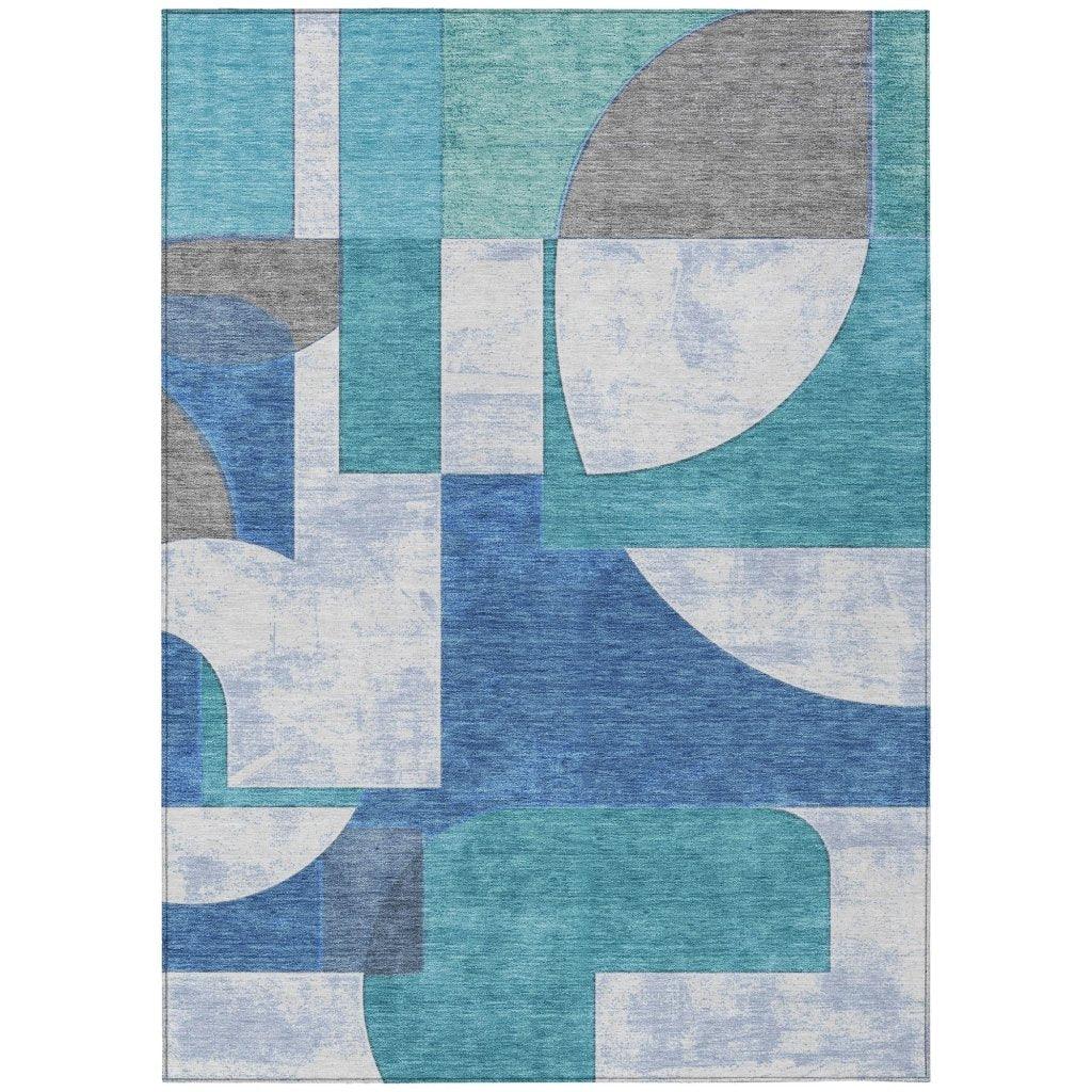 Daeel Teal Washable Indoor-Outdoor Rug - LOOMLAN