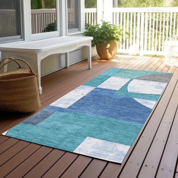 Daeel Teal Washable Indoor - Outdoor Rug - LOOMLAN - LOOMLAN Rugs - Outdoor Rugs