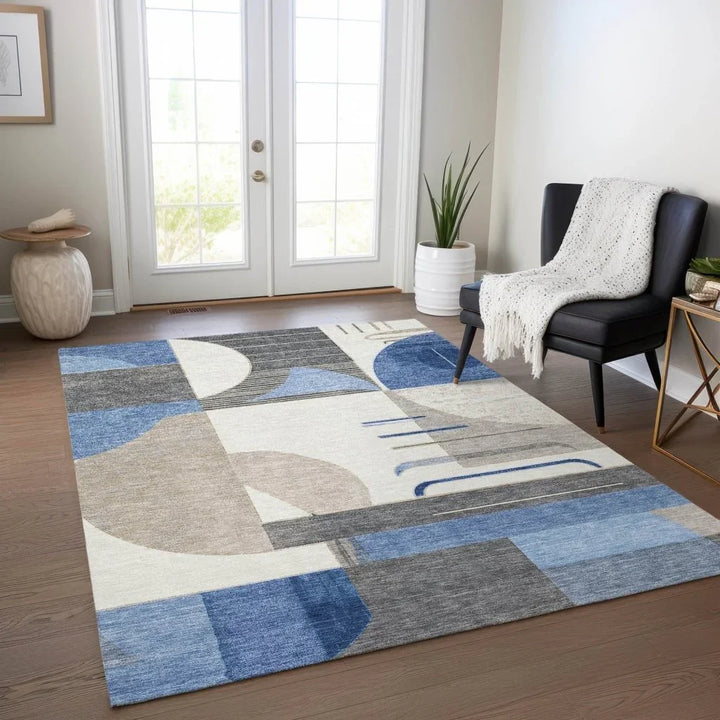 Daeira Blue Washable Indoor - Outdoor Rug - LOOMLAN - LOOMLAN Rugs - Outdoor Rugs
