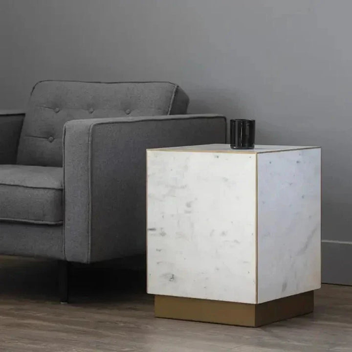 Daines White Marble Square End Table - LOOMLAN - SUNPAN - Side Tables