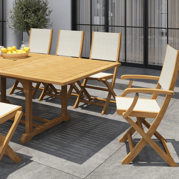 Dalton Teak Patio Family Dining Set 9PC-Outdoor Dining Sets-HiTeak-White-LOOMLAN