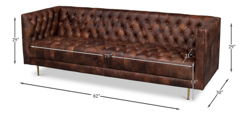 Damian Sofa Tufted Leather Bench Seat Couch-Sofas & Loveseats-Sarreid-LOOMLAN