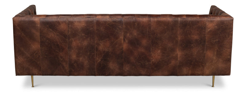 Damian Sofa Tufted Leather Bench Seat Couch-Sofas & Loveseats-Sarreid-LOOMLAN