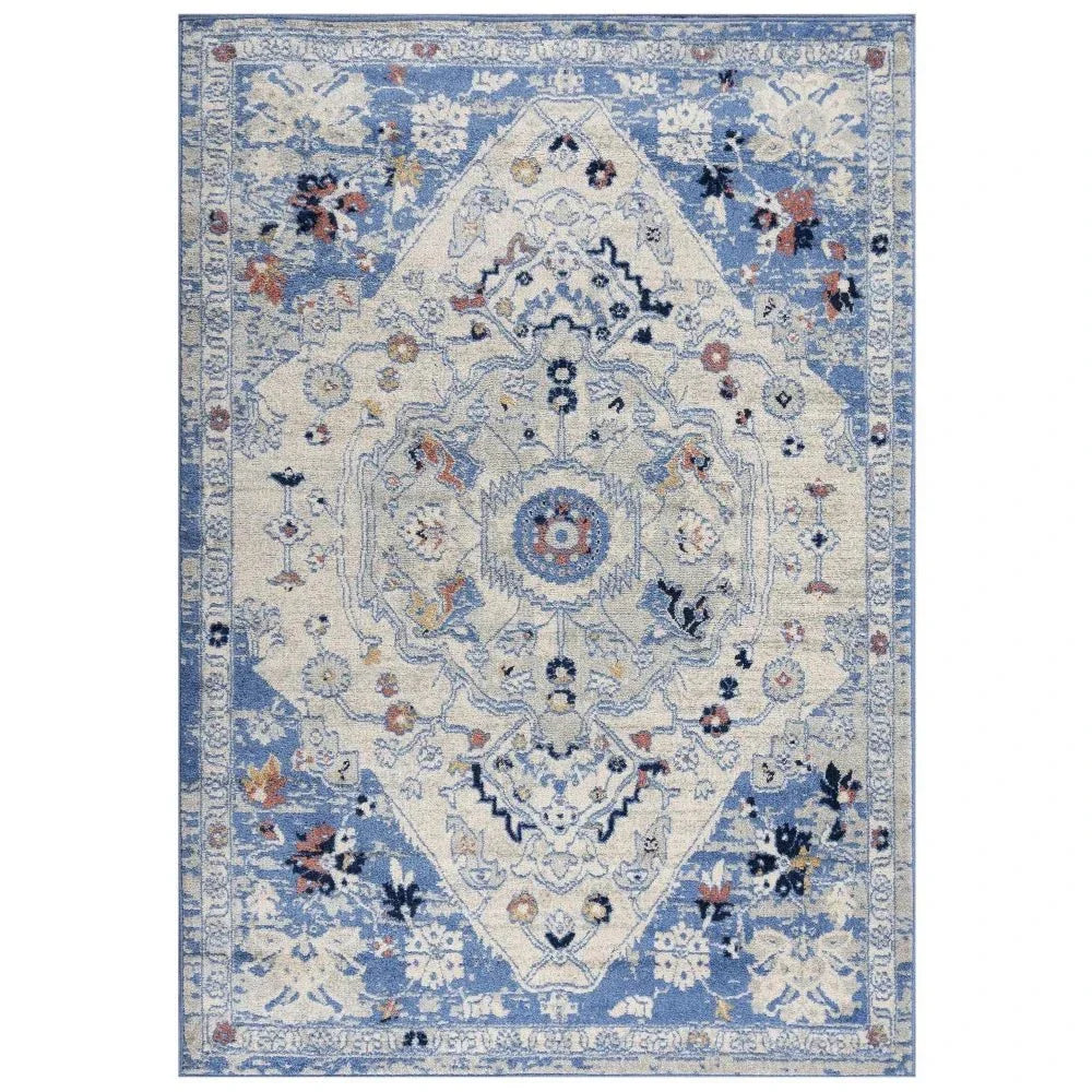 Dann Medallion Blue Kitchen Hallway Runner Rug - LOOMLAN