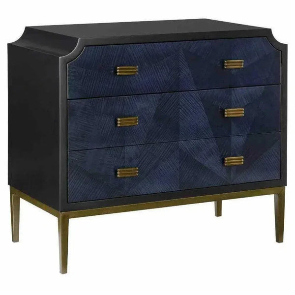 Dark Blue Caviar Black Antique Brass Kallista Chest - LOOMLAN - Currey & Co - Chests