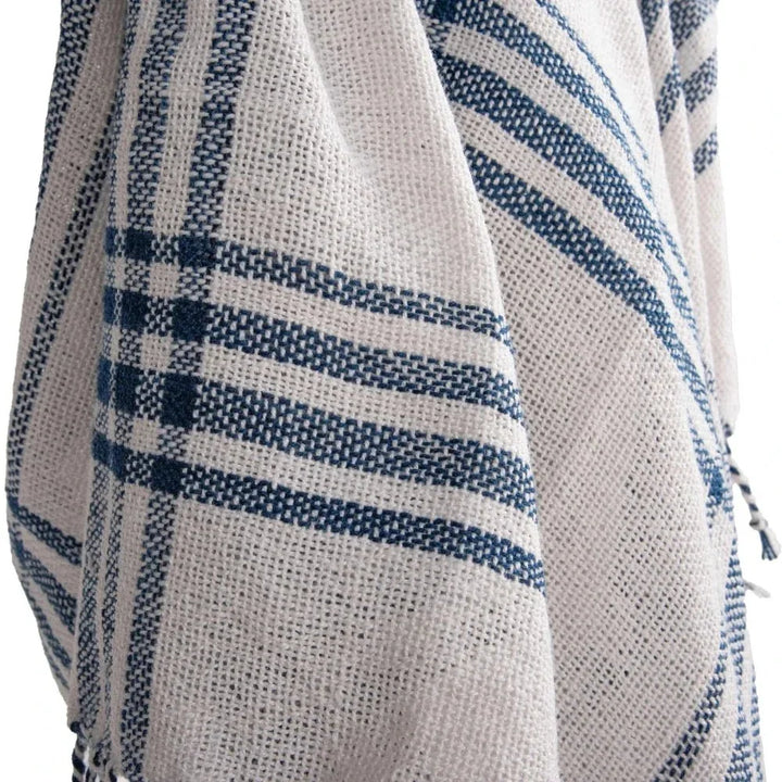 Dark Blue Plaid Outdoor Throw Blanket-Outdoor Pillows-LOOMLAN-LOOMLAN