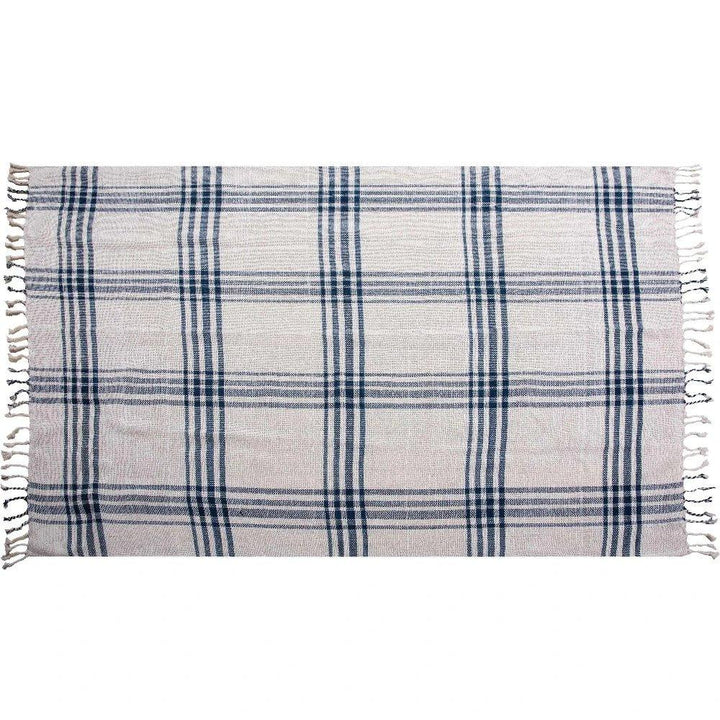 Dark Blue Plaid Outdoor Throw Blanket-Outdoor Pillows-LOOMLAN-LOOMLAN