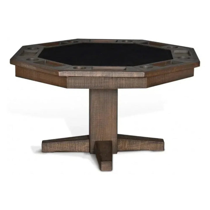 Dark Brown Poker Table Leather Chairs 5 PC Set-Game Tables-Sunny D-LOOMLAN