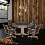 Dark Brown Poker Table Leather Chairs 5 PC Set