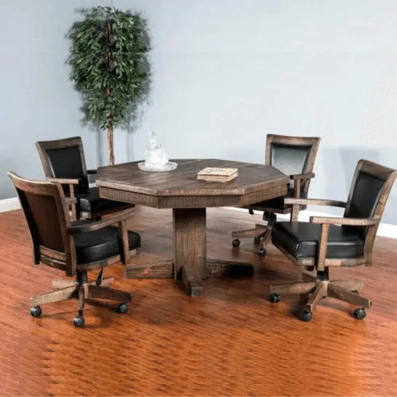 Dark Brown Poker Table Leather Chairs 5 PC Set