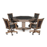 Dark Brown Poker Table Leather Chairs 5 PC Set