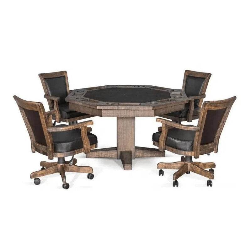 Dark Brown Poker Table Leather Chairs 5 PC Set