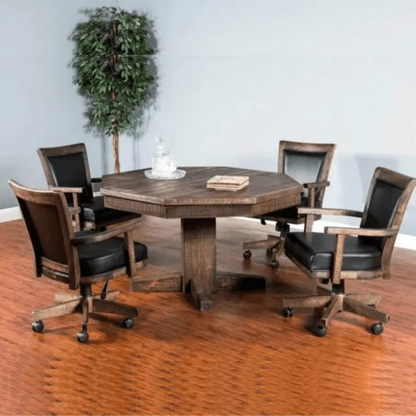 Dark Brown Poker Table with Leather Chairs for Game Room 5 PC Set Dining Table Sets LOOMLAN By Sunny D