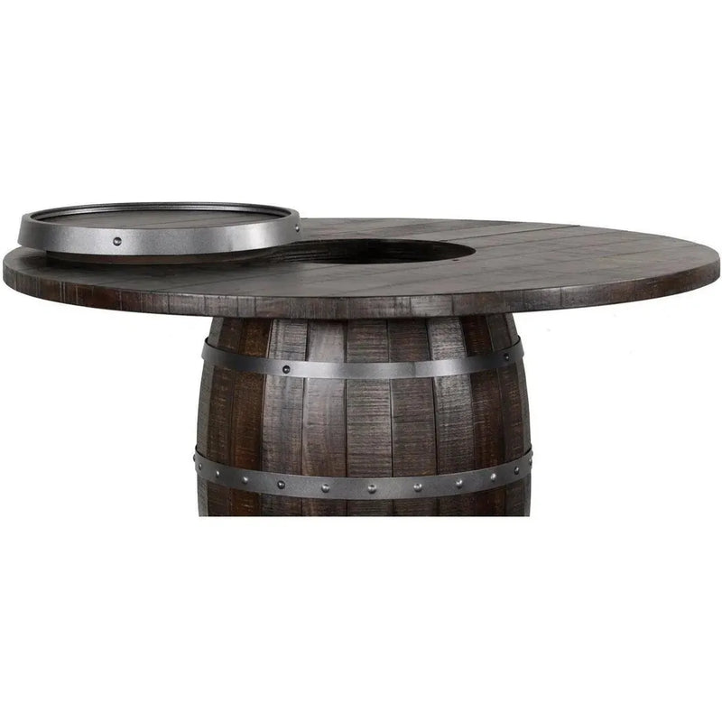 Dark Brown Round Barrel Pub Table Barstools 5 PC Set