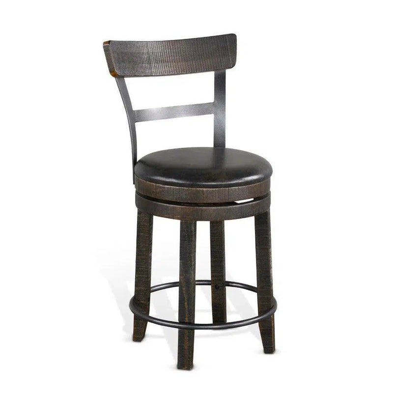 Dark Brown Round Barrel Pub Table Barstools 5 PC Set