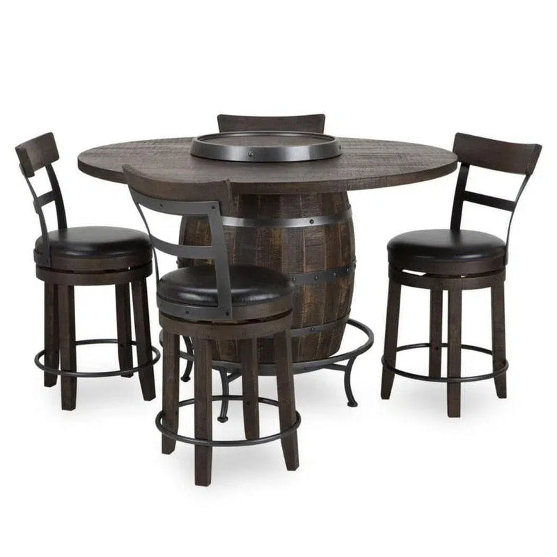 Dark Brown Round Barrel Pub Table Barstools 5 PC Set