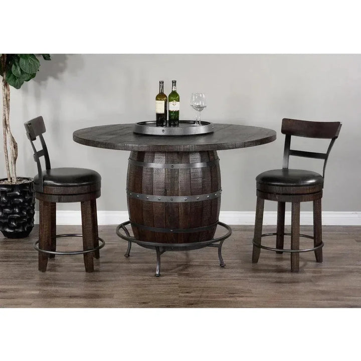 Dark Brown Round Barrel Pub Table Barstools 5 PC Set-Dining Table Sets-Sunny D-LOOMLAN