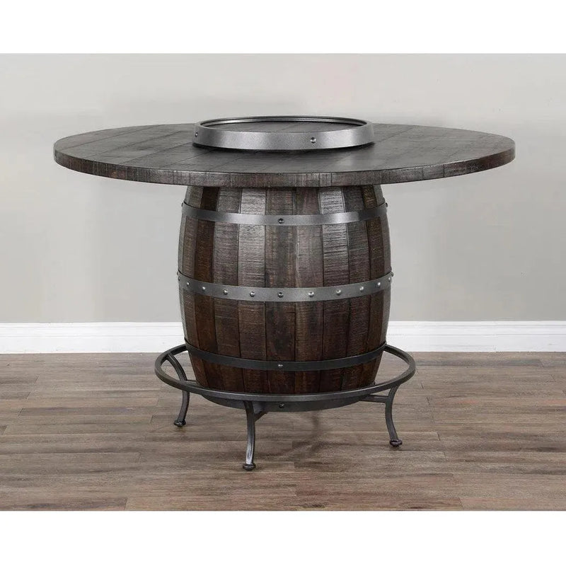 Dark Brown Round Barrel Pub Table Barstools 5 PC Set