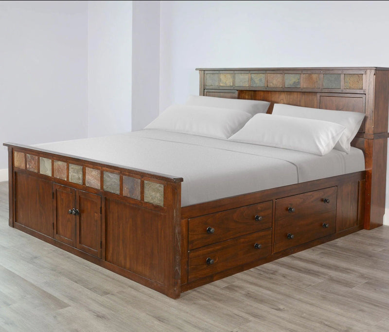 Dark Brown Wooden Eastern King Bed With Storage Beds LOOMLAN By Sunny D