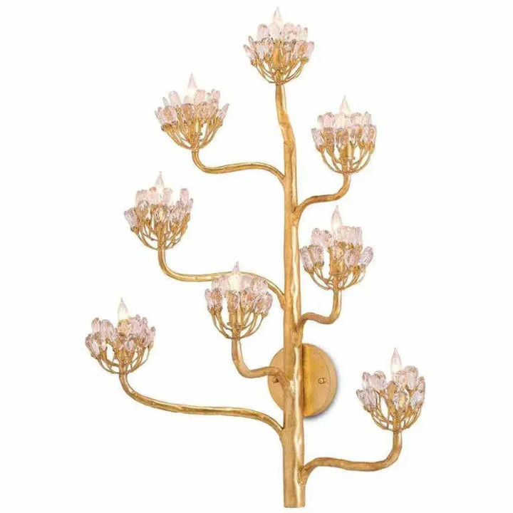 Dark Gold Leaf Agave Americana Gold Wall Sconce - LOOMLAN - Currey & Co - Wall Sconces