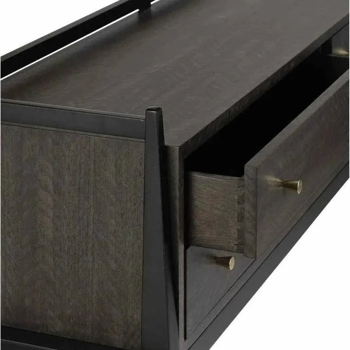 Dark Mink Riverstone GrayBrass Selig Console Table - LOOMLAN - Currey & Co - Console Tables