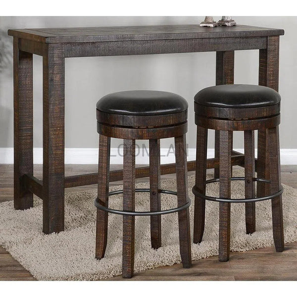 Dark Rustic Backless Swivel Bar Height Stool Black Leather Seat 30"H Bar Stools LOOMLAN By Sunny D