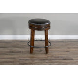 Dark Rustic Backless Swivel Counter Stool Black Leather Seat 24"H Counter Stools LOOMLAN By Sunny D