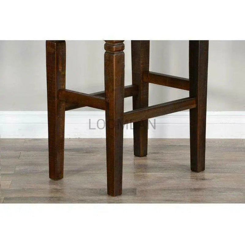 Dark Rustic Leather Backless Barstool