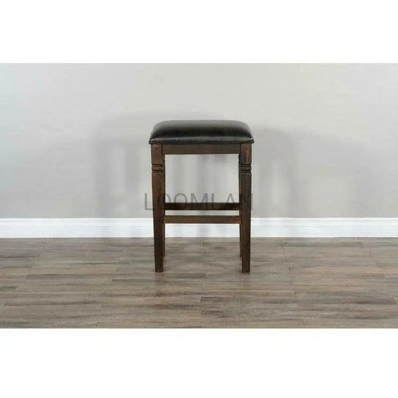 Dark Rustic Leather Backless Barstool