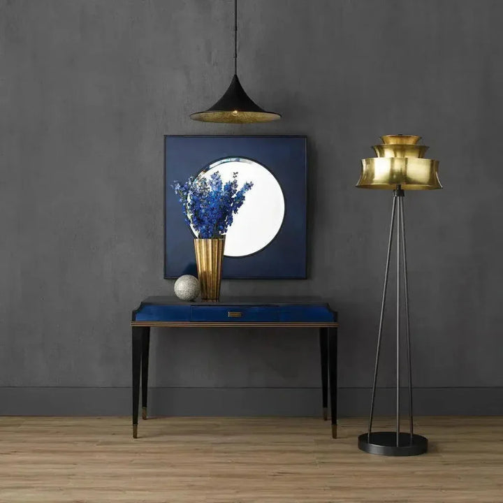 Dark Sapphire Antique Brass Kallista Writing Desk-Home Office Desks-Currey & Co-LOOMLAN