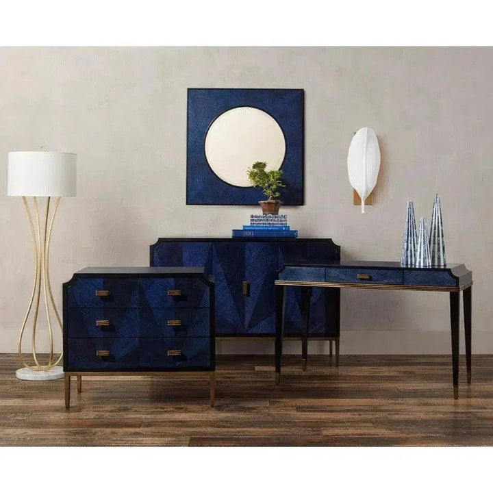 Dark Sapphire Antique Brass Kallista Writing Desk-Home Office Desks-Currey & Co-LOOMLAN