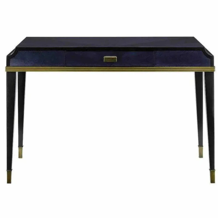 Dark Sapphire Antique Brass Kallista Writing Desk-Home Office Desks-Currey & Co-LOOMLAN